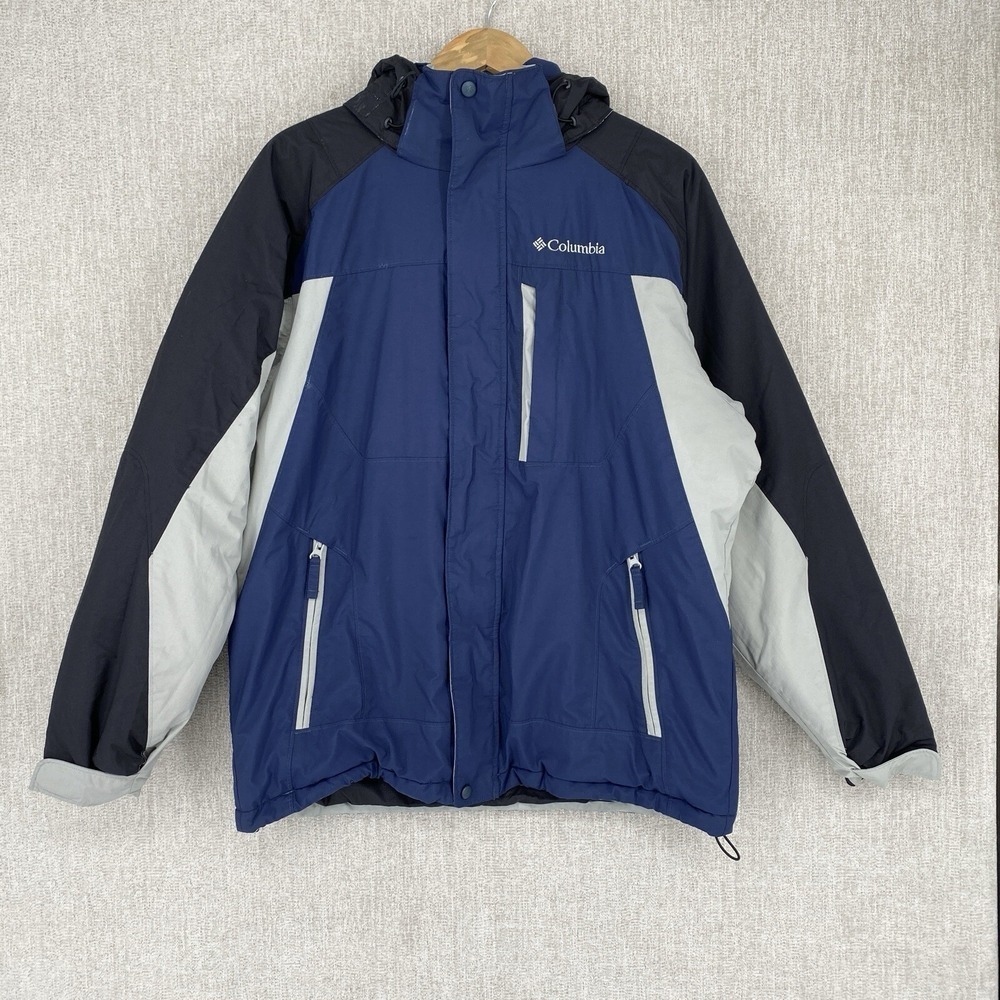 Columbia Jacket Mens M Blue Sportswear Hooded Colorblock Winter Ski Coat Puffer